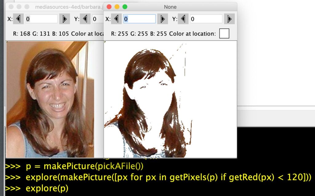 Screenshot of JES with an image manipulation and Python code visible.